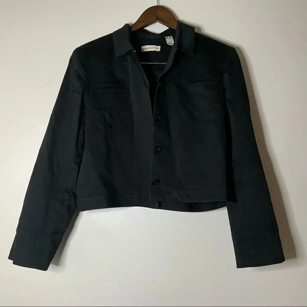 Vintage Blazer Cotton Blend Button Up Jacket Cropped Office Work Size 12P